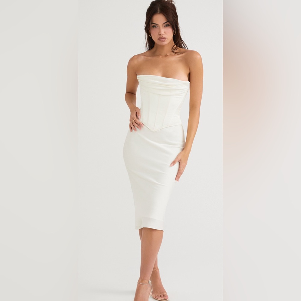 House of CB White Strapless Midi Dress